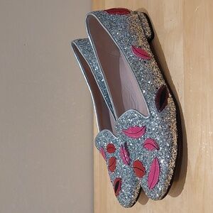 Chiara Ferragni Silver Glitter Poppy Lips Loafers